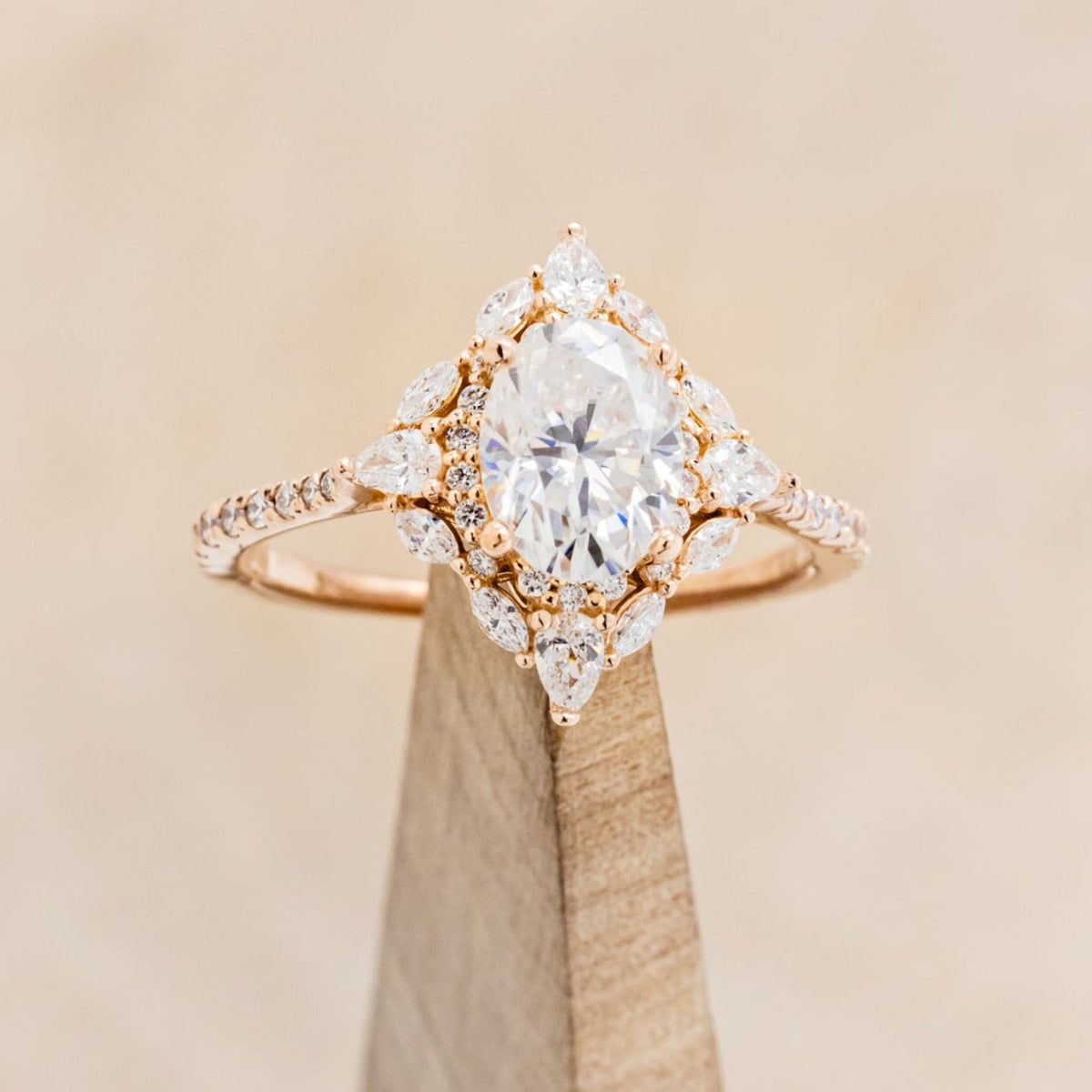 "North Star" - Oval Cut Moissanite Engagement Ring With Diamond Accents & Tracer