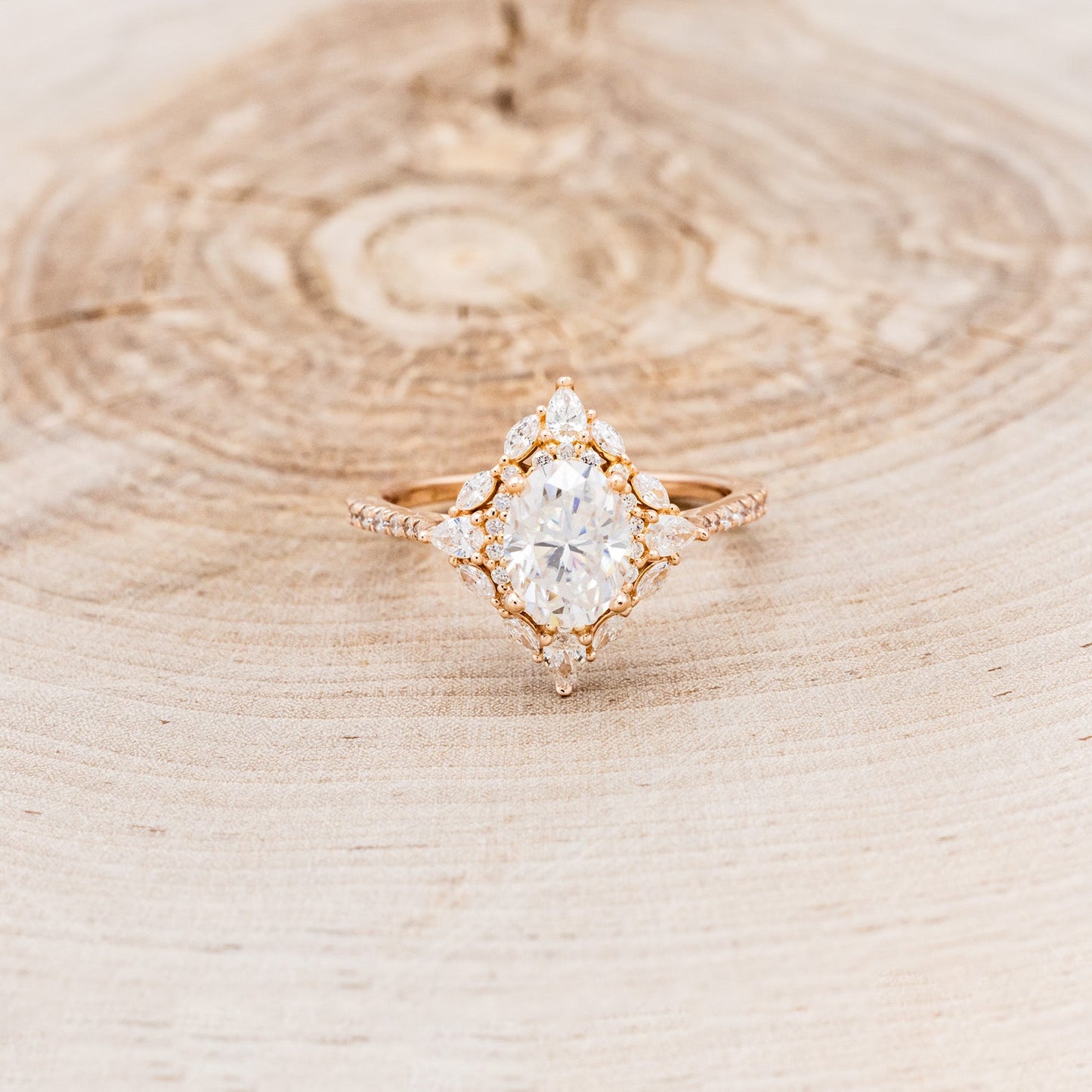 "North Star" - Oval Cut Moissanite Engagement Ring With Diamond Accents & Tracer