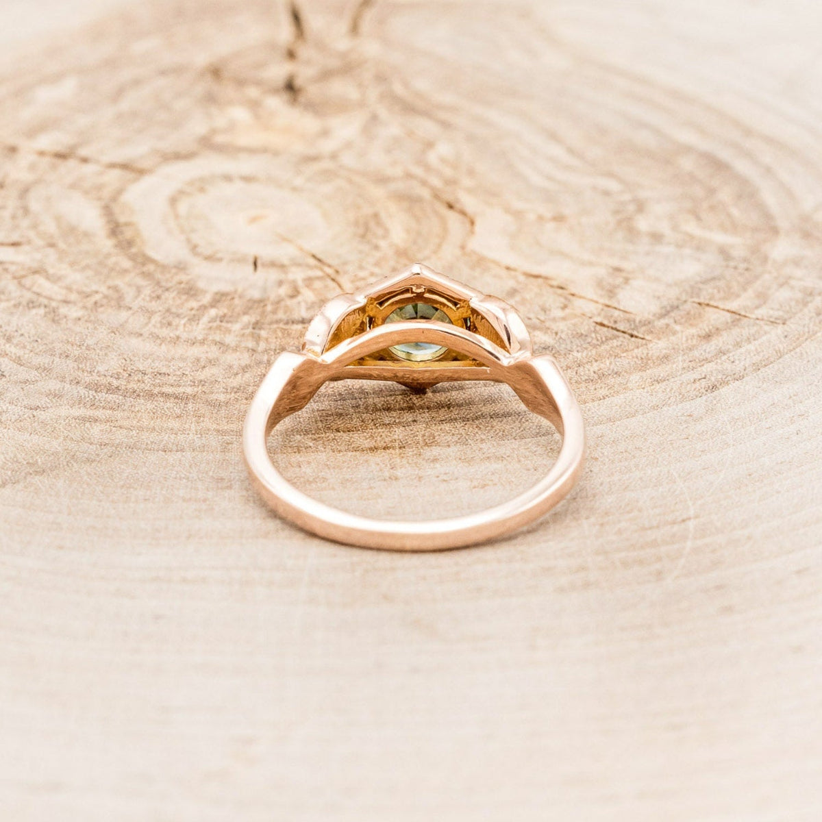"Lucy In The Sky" Petite - Round Cut Montana Sapphire Engagement Ring With Diamond Accents & Turquoise Inlays