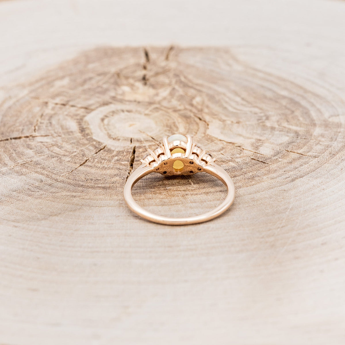 "Rhea" - Oval Cabochon Cut White Opal Engagement Ring With Diamond Accents
