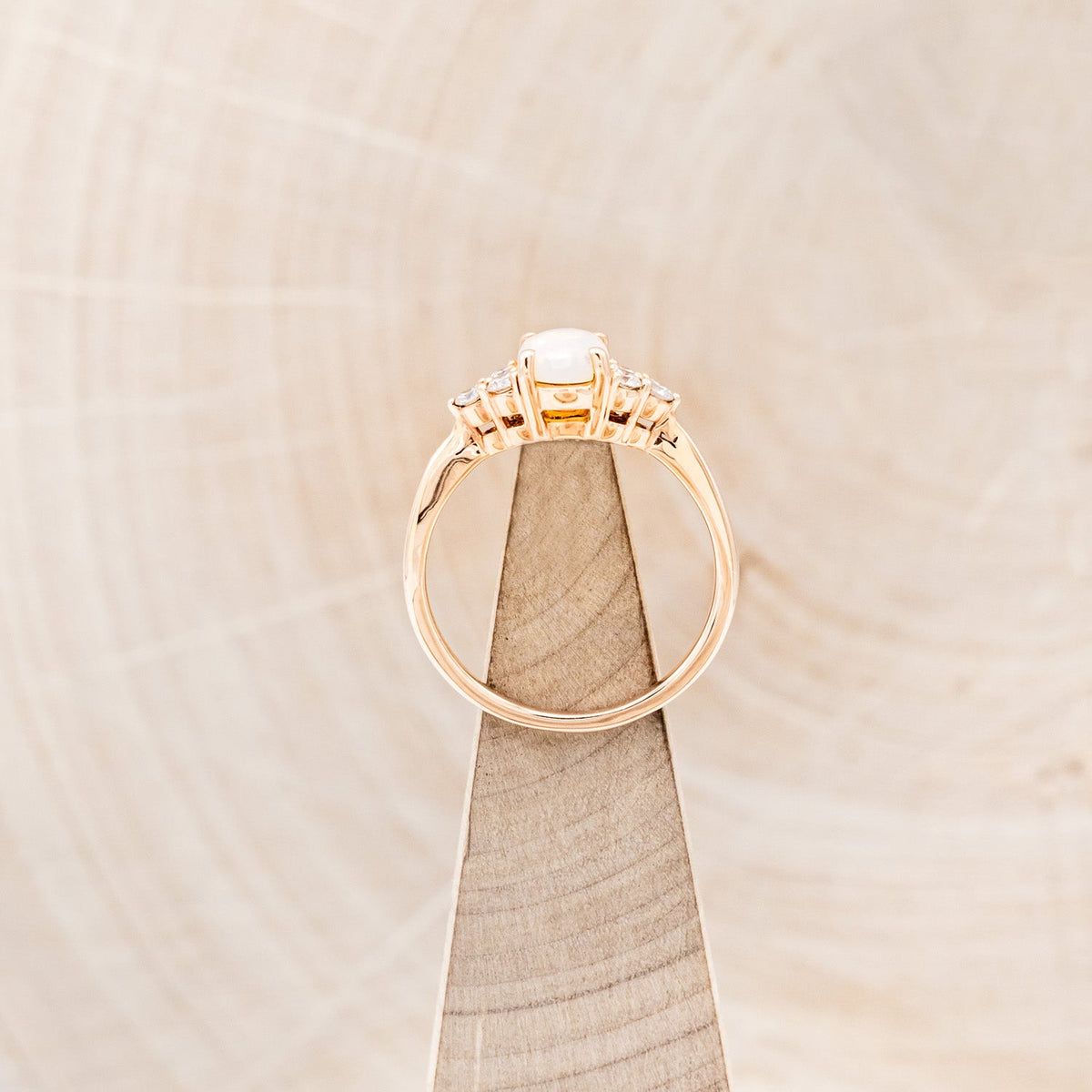 "Rhea" - Oval Cabochon Cut White Opal Engagement Ring With Diamond Accents