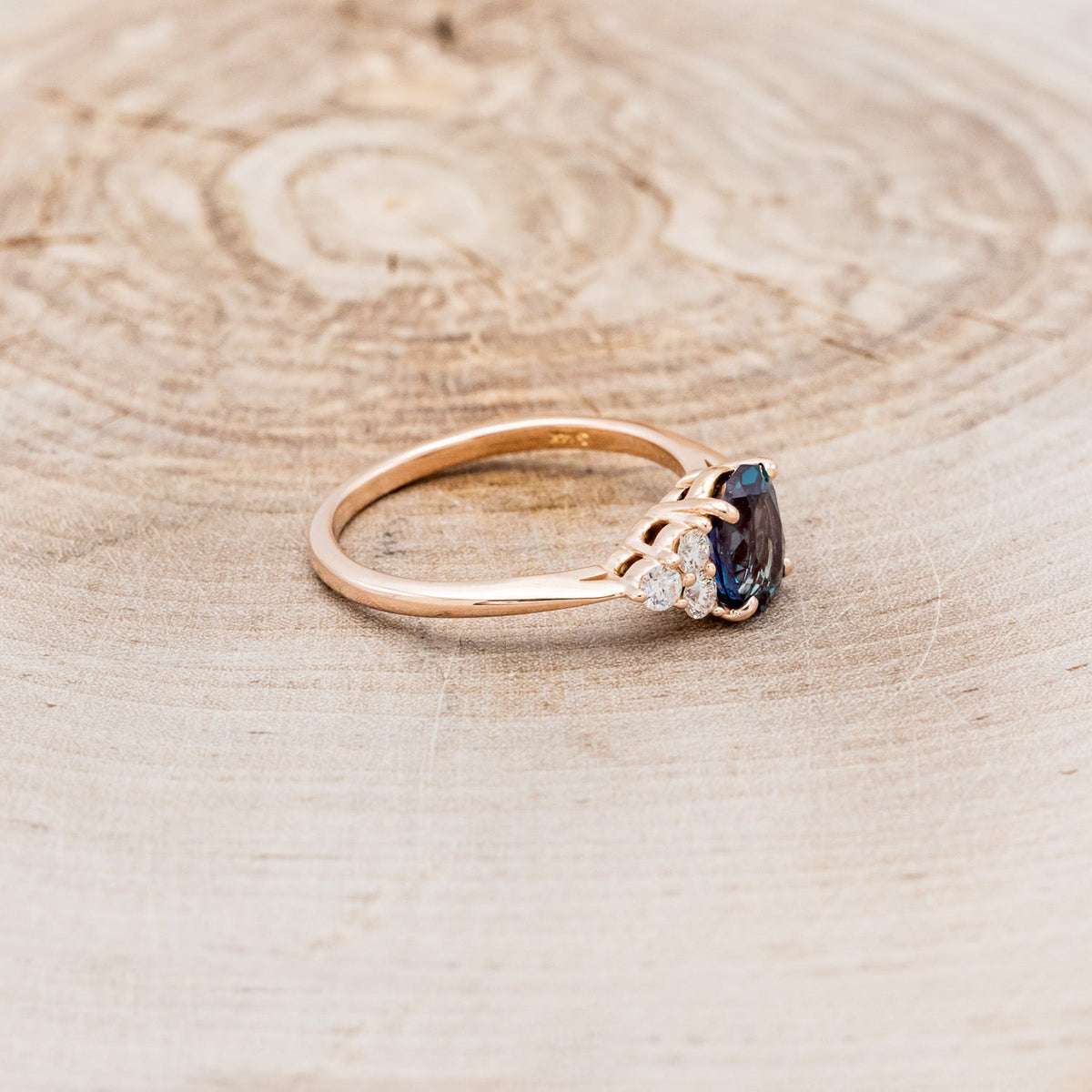 "Rhea" - Oval Cut Lab-Grown Alexandrite Engagement Ring With Diamond Accents