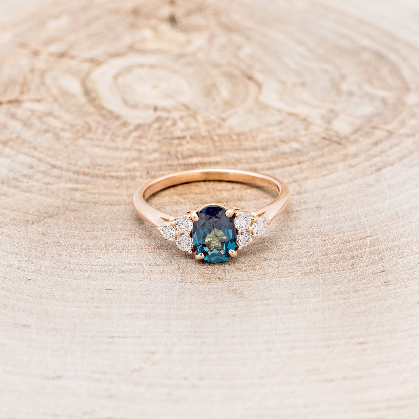 "Rhea" - Oval Cut Lab-Grown Alexandrite Engagement Ring With Diamond Accents
