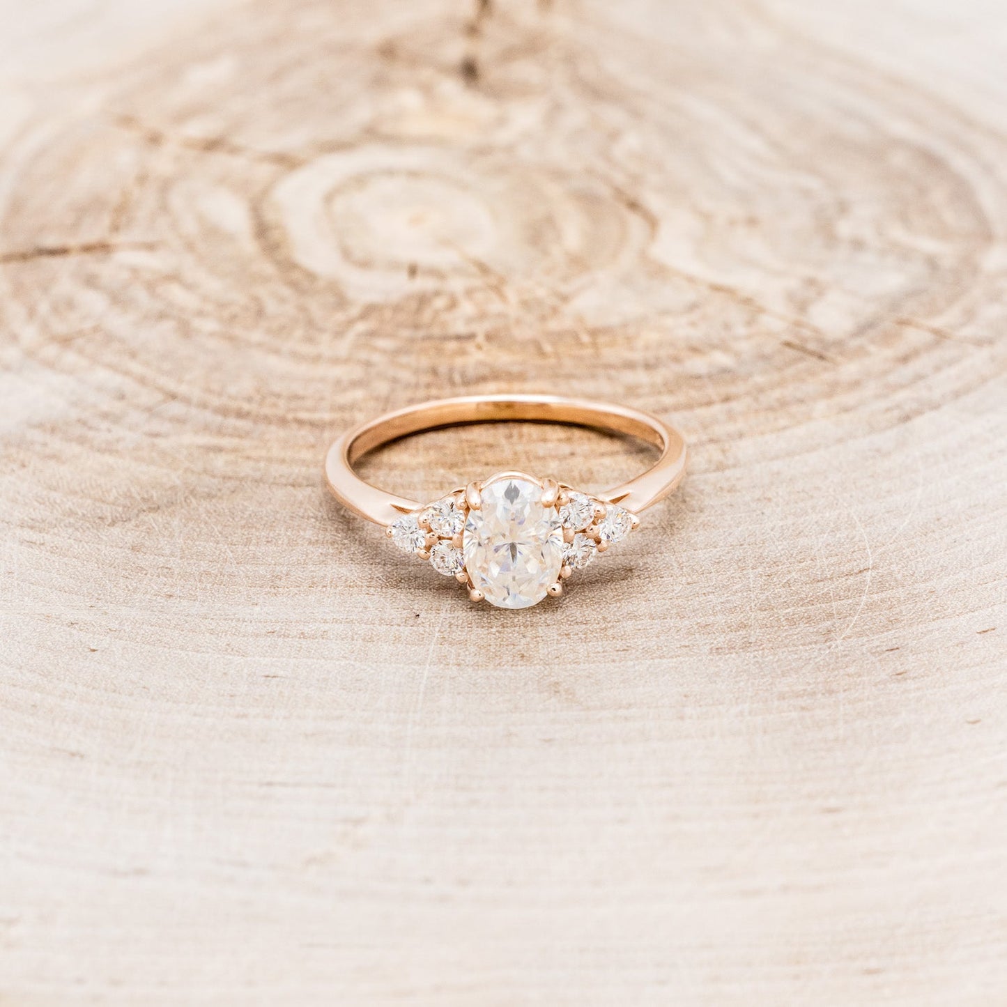 "Rhea" - Oval Cut Moissanite Engagement Ring With Diamond Accents