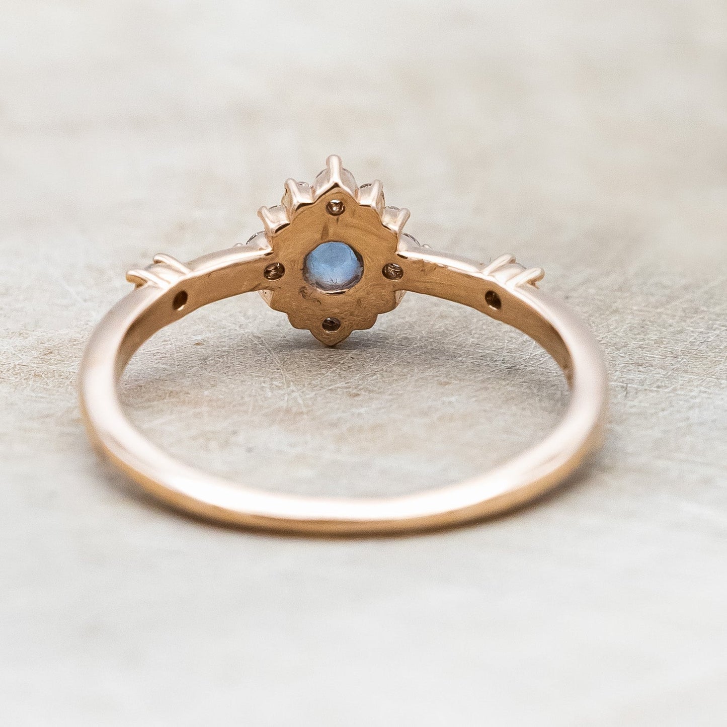 "Starla" - Aquamarine Engagement Ring With Starburst Diamond Halo & Contoured Tracer