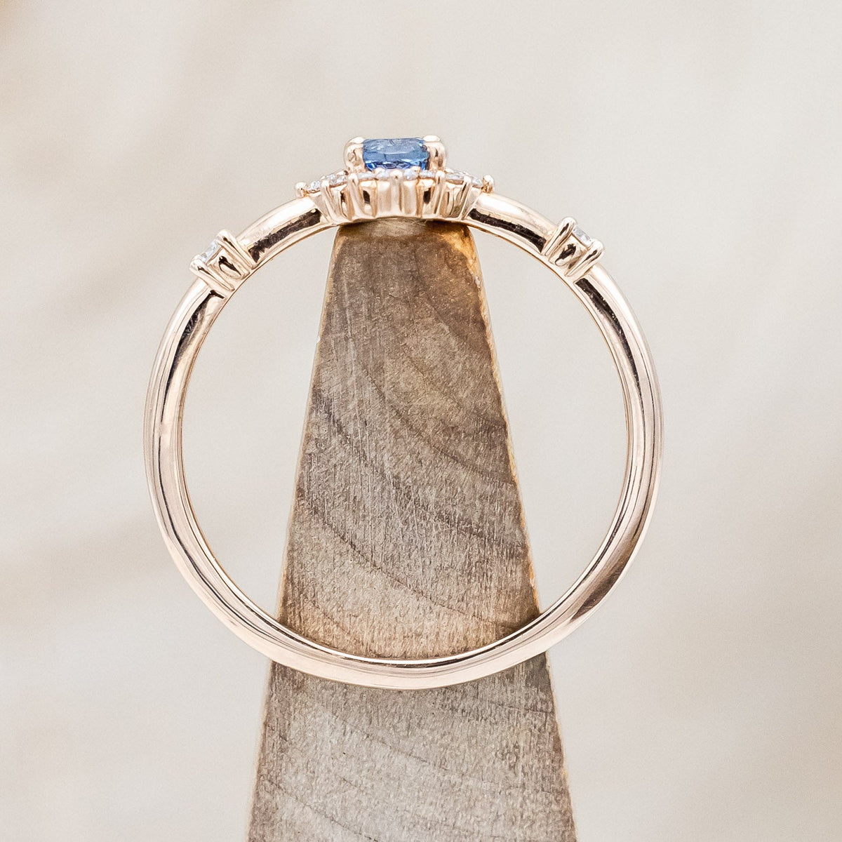 "Starla" - Aquamarine Engagement Ring With Starburst Diamond Halo & Contoured Tracer