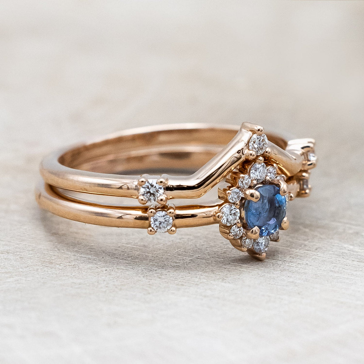 "Starla" - Aquamarine Engagement Ring With Starburst Diamond Halo & Contoured Tracer