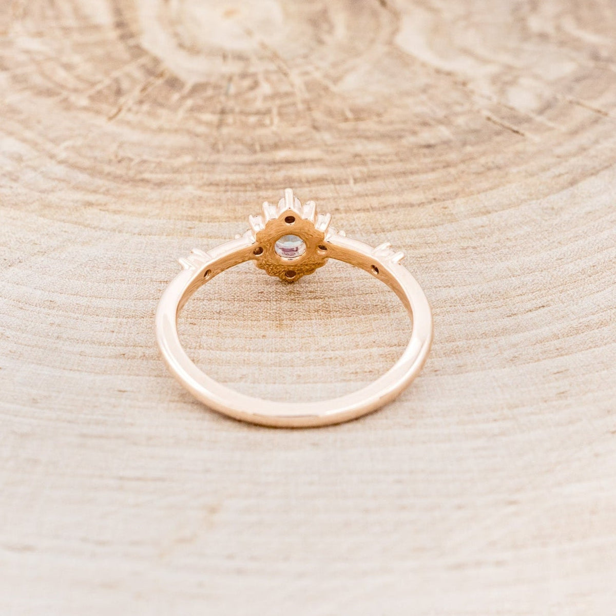 "Starla" - Round Cut Lab-Grown Alexandrite Engagement Ring With Starburst Diamond Halo