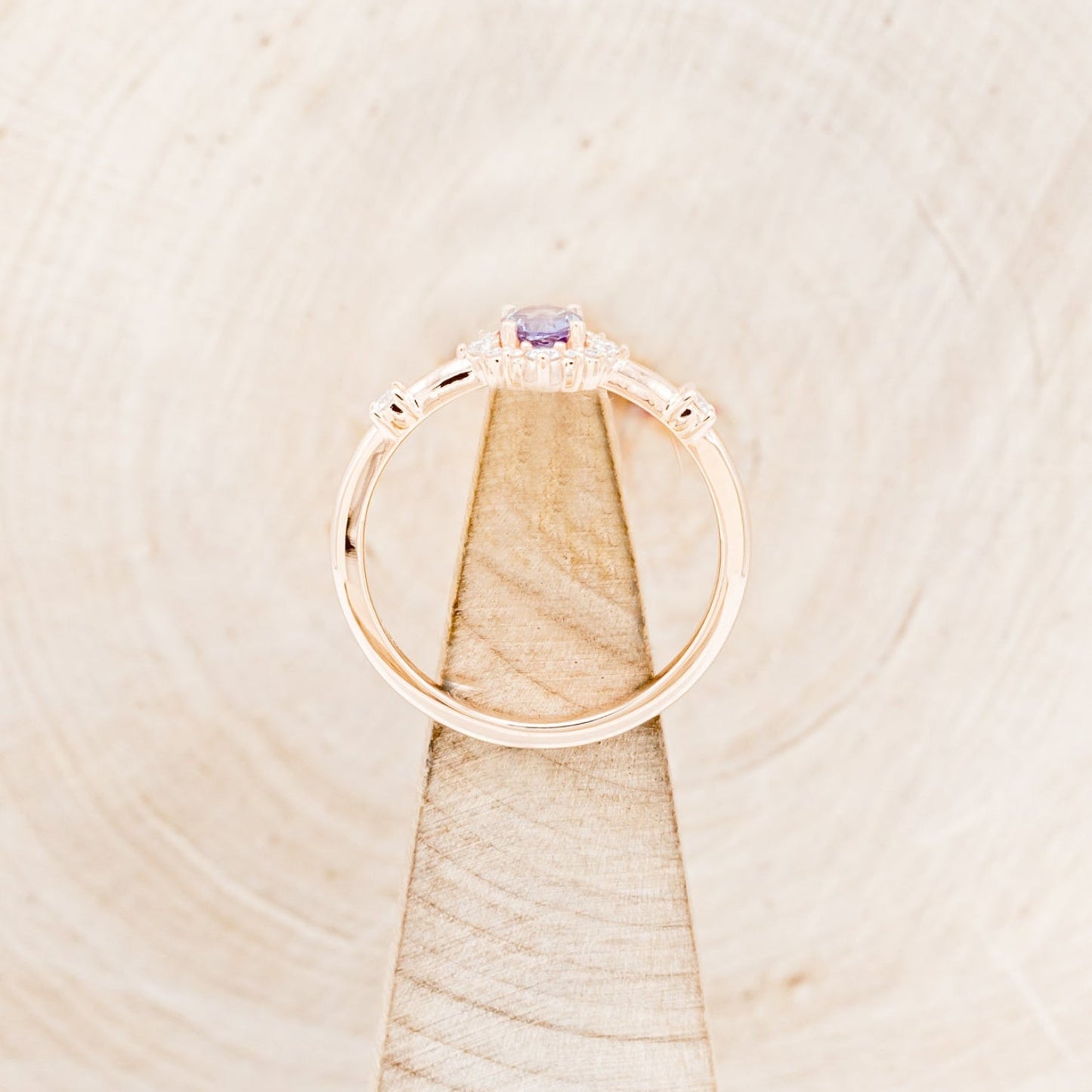 "Starla" - Round Cut Lab-Grown Alexandrite Engagement Ring With Starburst Diamond Halo