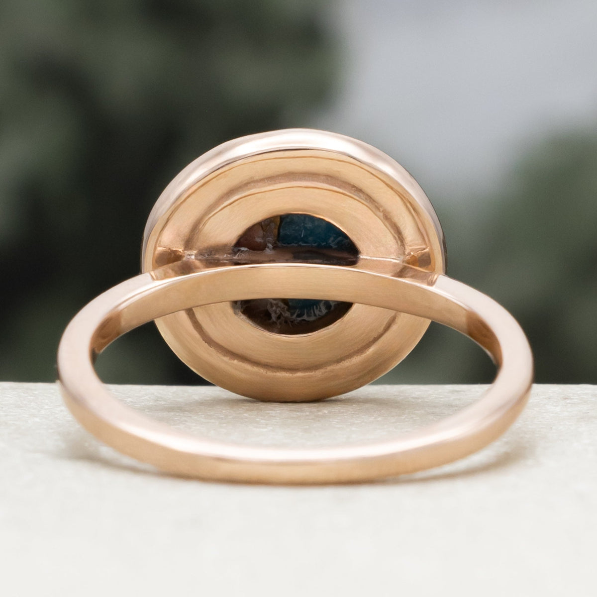 "Terra" - Bridal Suite - Round Cabochon Cut Turquoise Engagement Ring With Diamond Halo & Sama Tracers