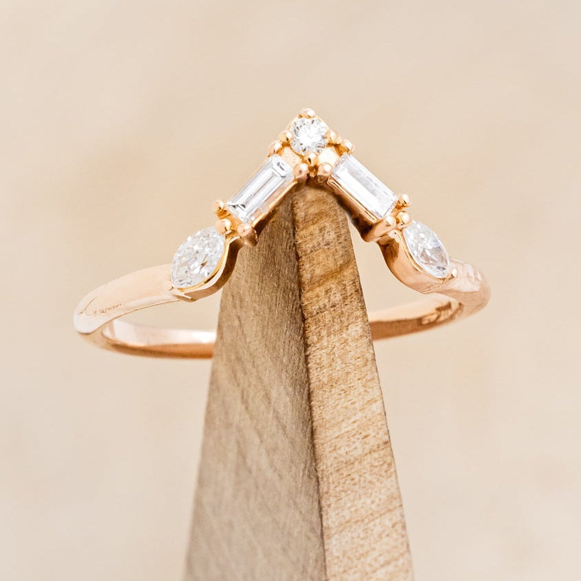 "Treva" - Oval Cut Moss Agate Engagement Ring With Diamond Accents & "Melody" Tracer