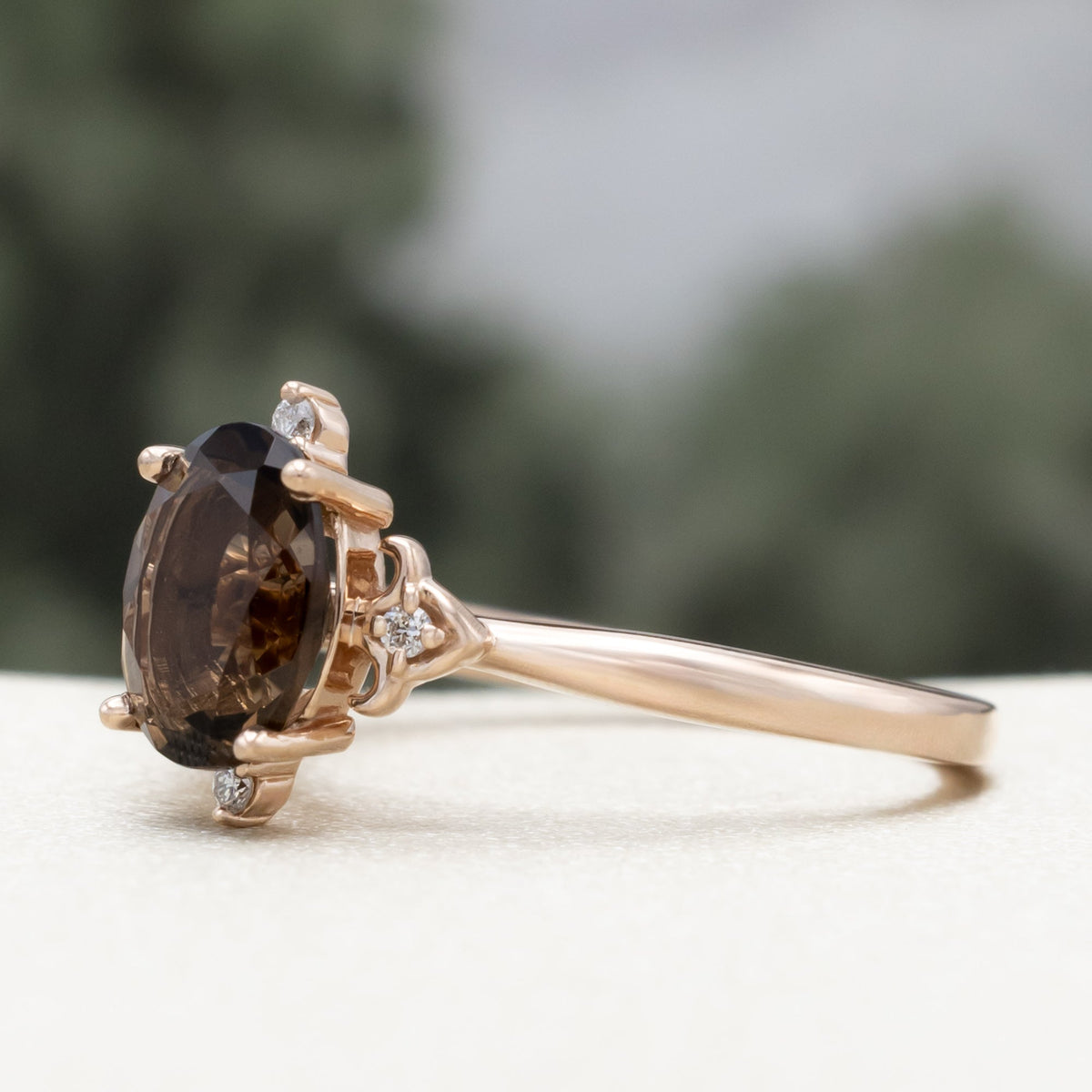 "Zella" - Smoky Quartz Engagement Ring With Diamond Accents