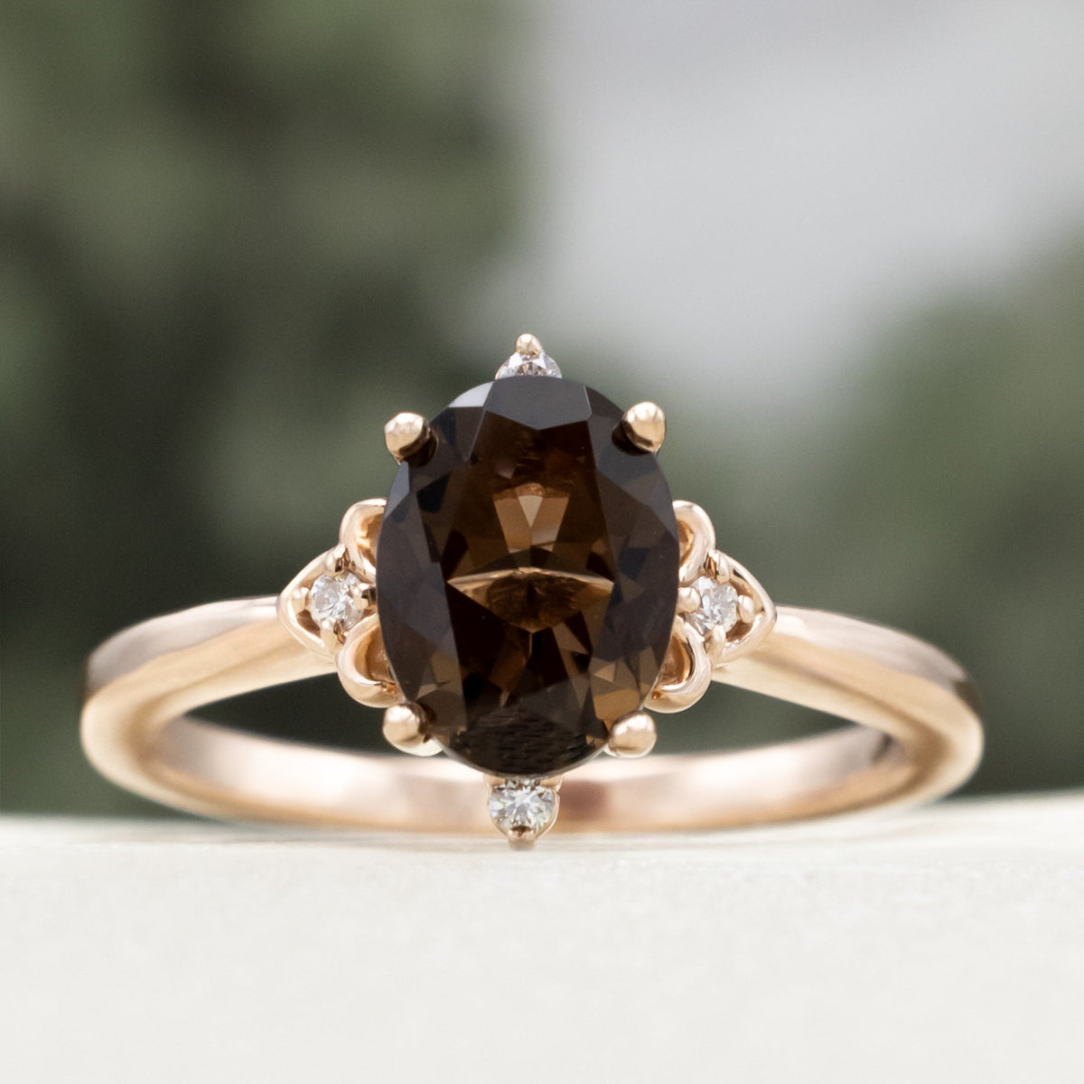 "Zella" - Smoky Quartz Engagement Ring With Diamond Accents