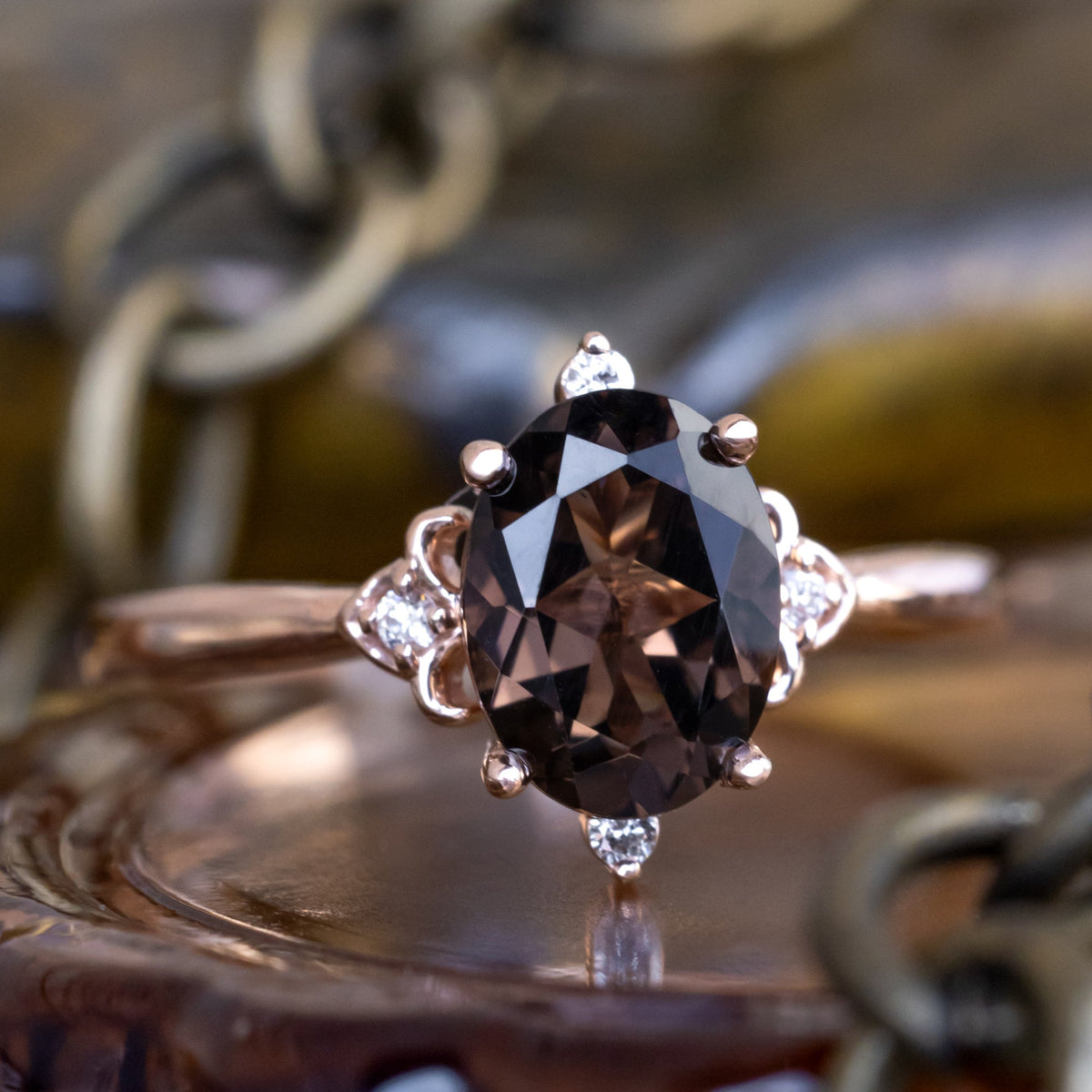 "Zella" - Smoky Quartz Engagement Ring With Diamond Accents