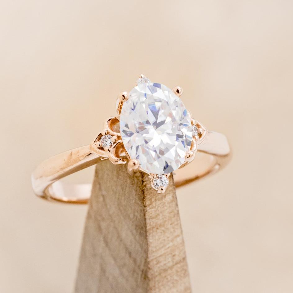 "Zella" - Oval Cut Moissanite Engagement Ring With Diamond Accents