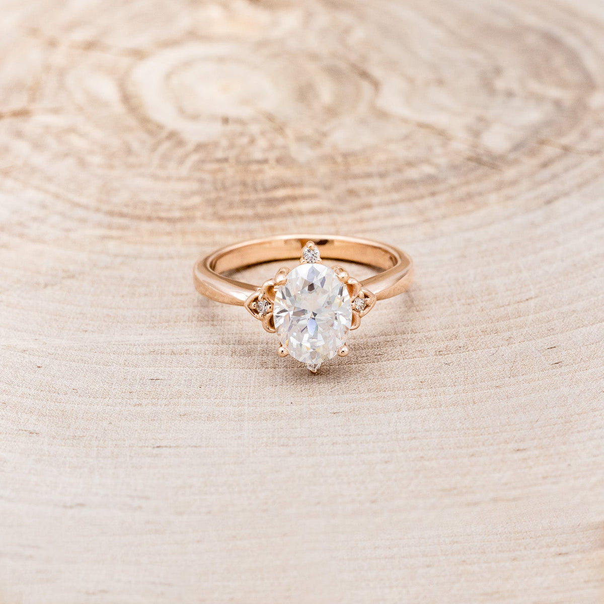 "Zella" - Oval Cut Moissanite Engagement Ring With Diamond Accents