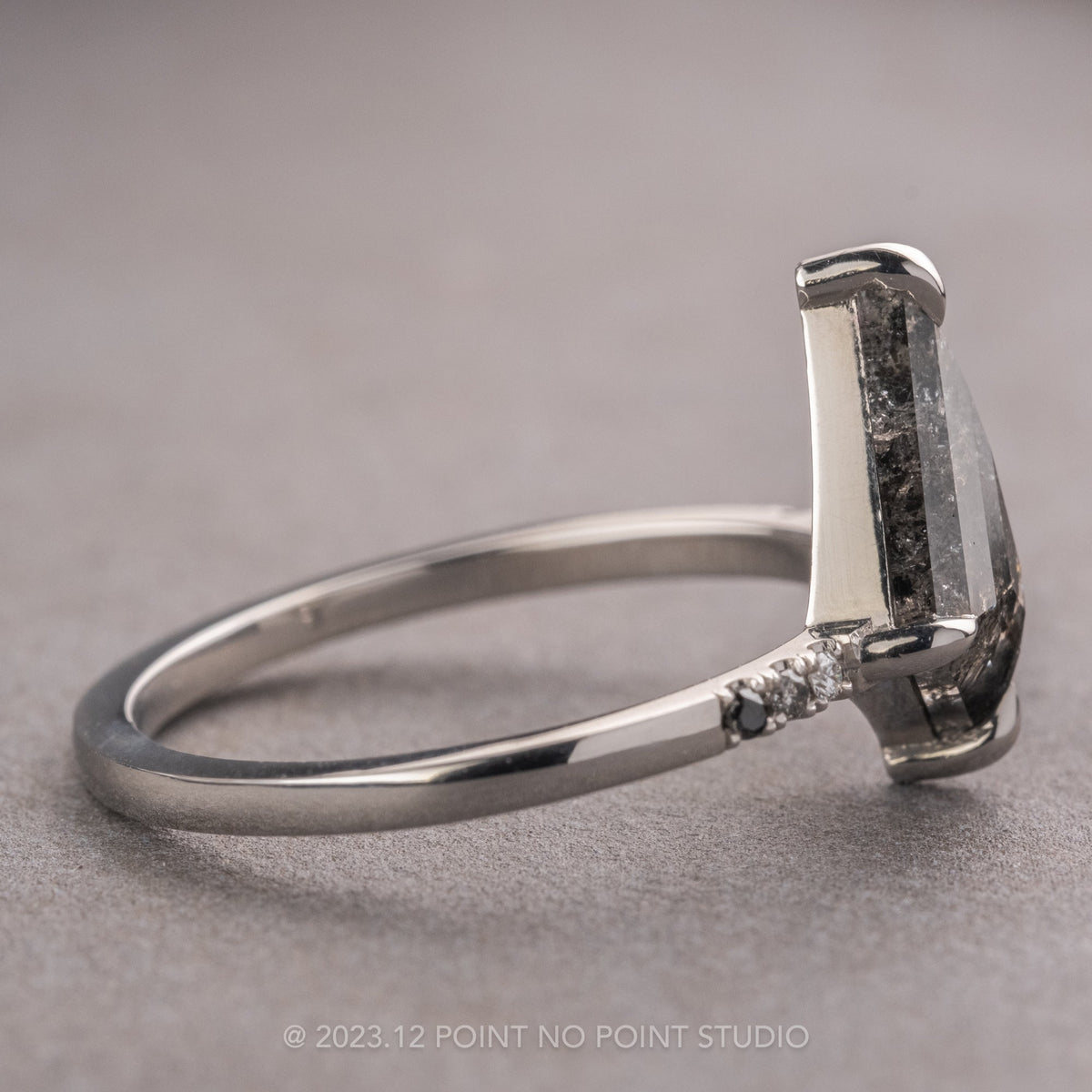 1.51 Carat Black Salt and Pepper Kite Diamond Engagement Ring, Ombre Jules Setting