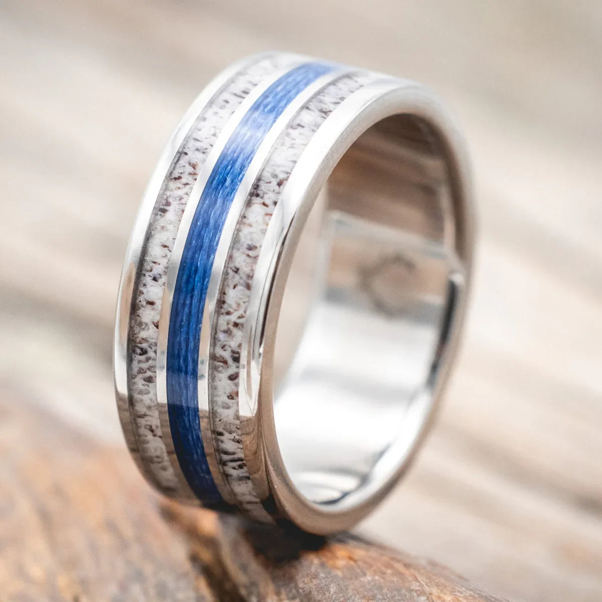 "Rio" - Antler & Fishing Line Wedding Band - Titanium (8mm) - Size 13