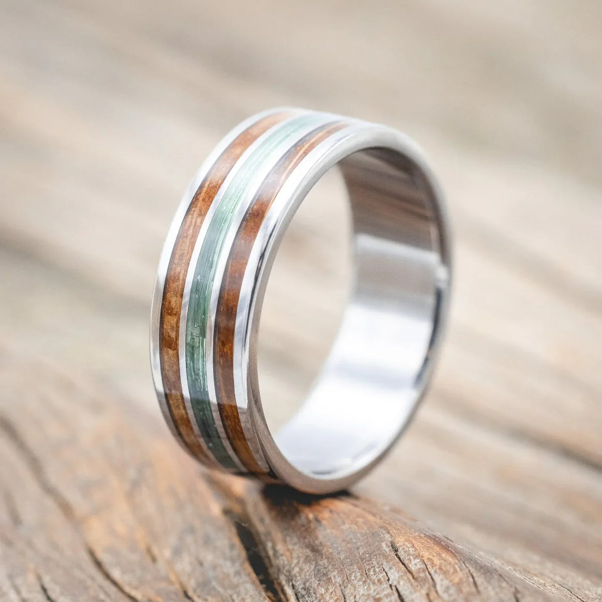 "Rio" - Whiskey Barrel & Fishing Line Wedding Band - Titanium (8mm) - Size 11