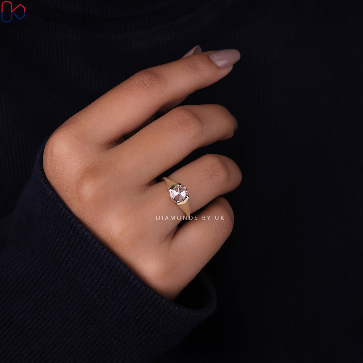 Half Bezel Rose Cut Diamond Ring