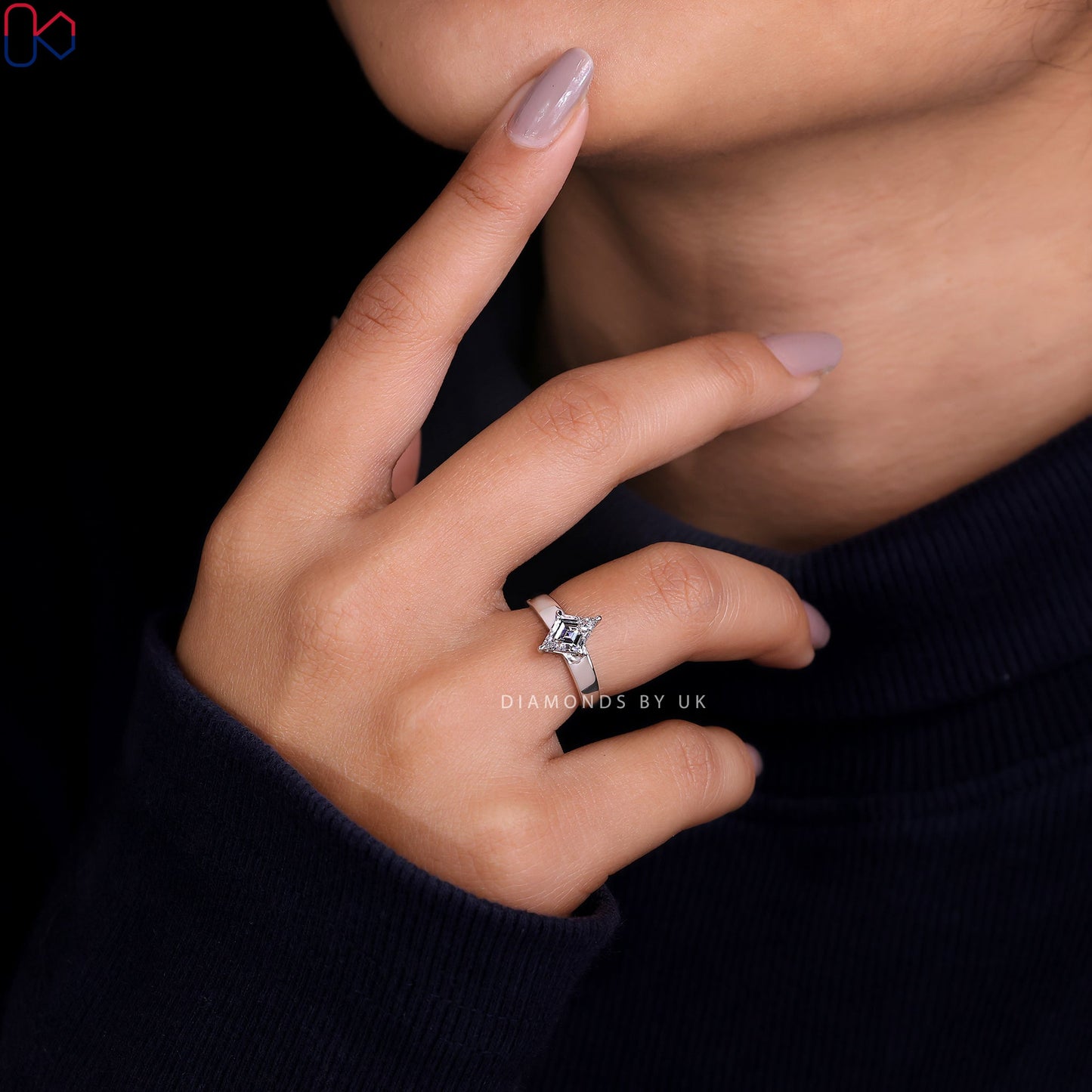 White Gold Lozenge Cut Diamond Ring