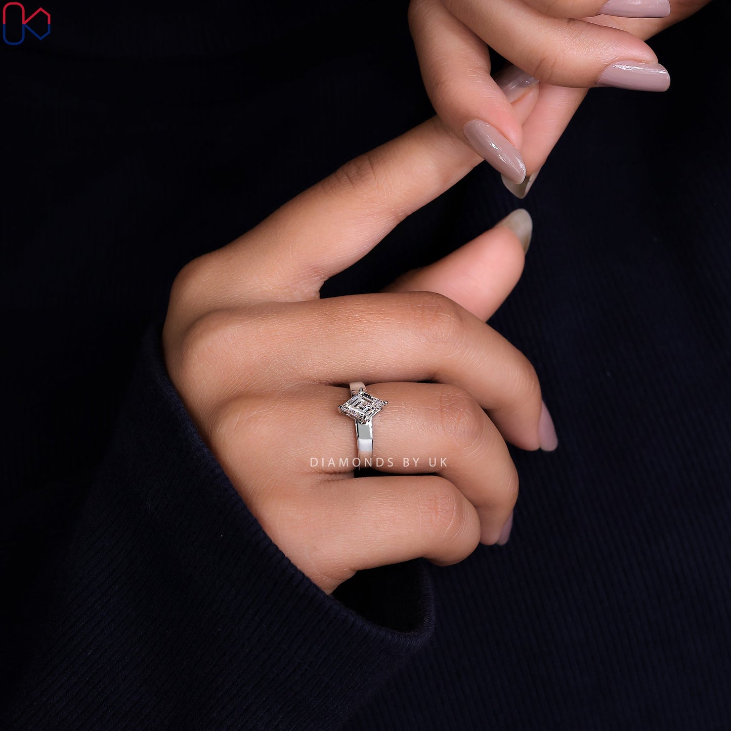 White Gold Lozenge Cut Diamond Ring