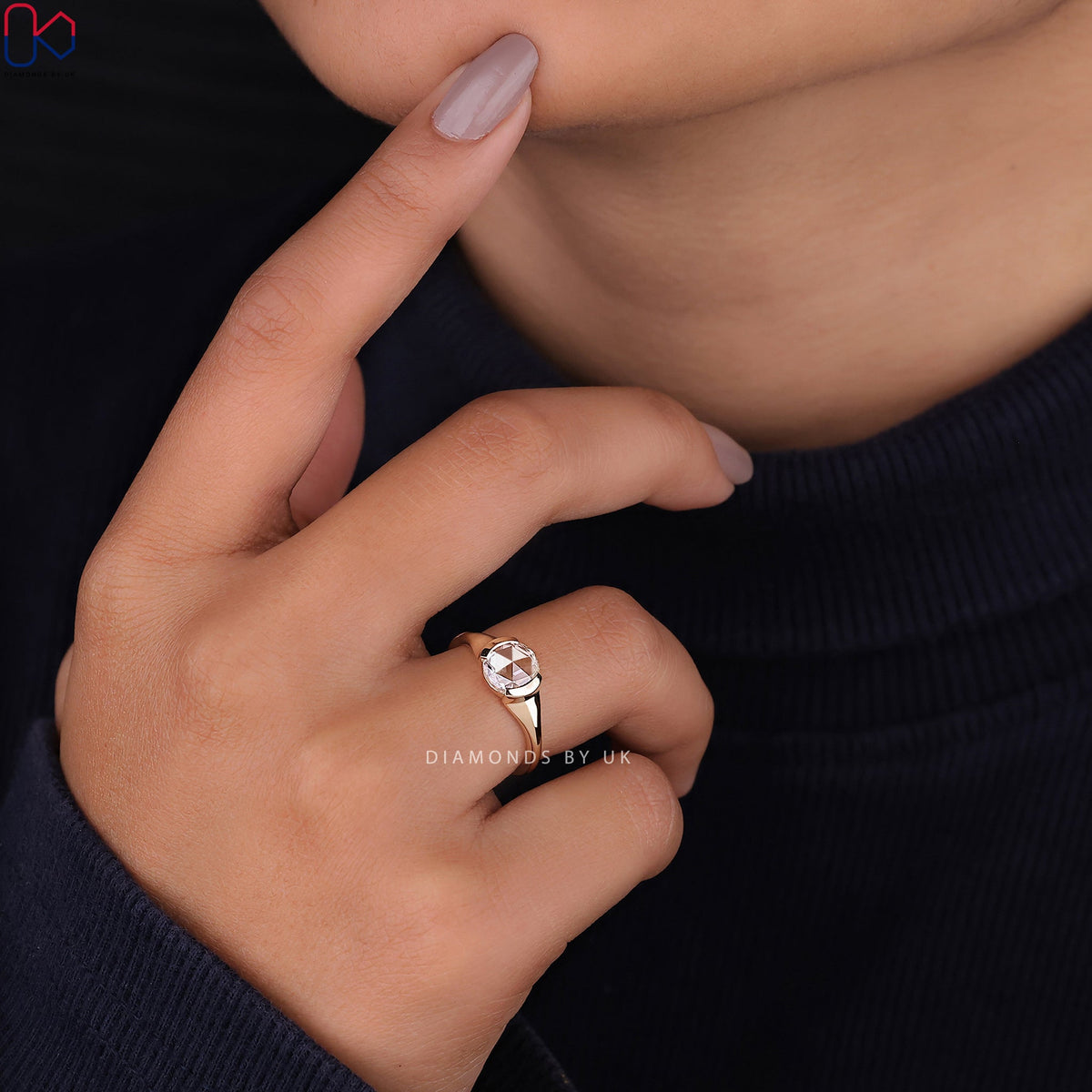 Half Bezel Rose Cut Diamond Ring