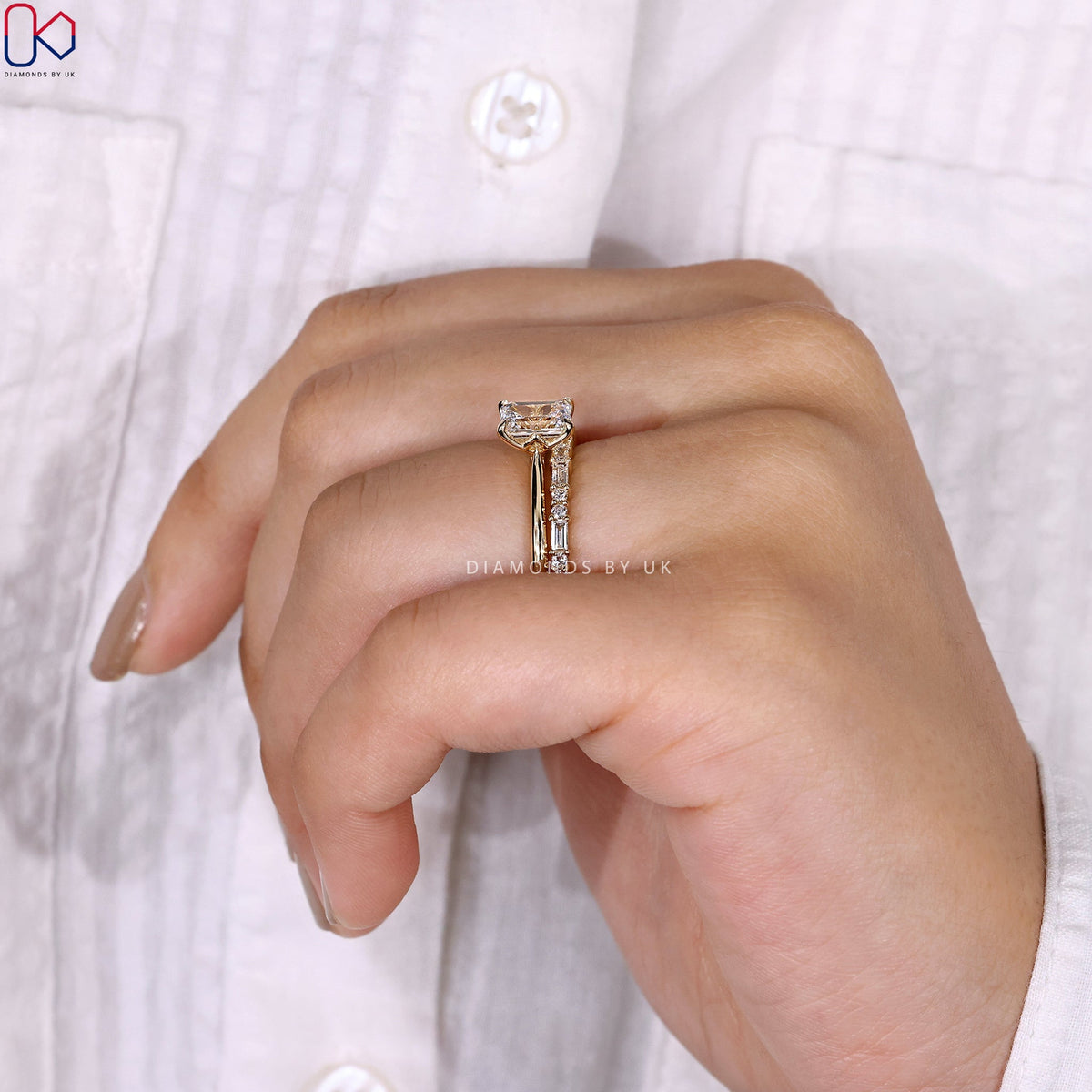 Emerald Cut Engagement Ring With Wedding Band