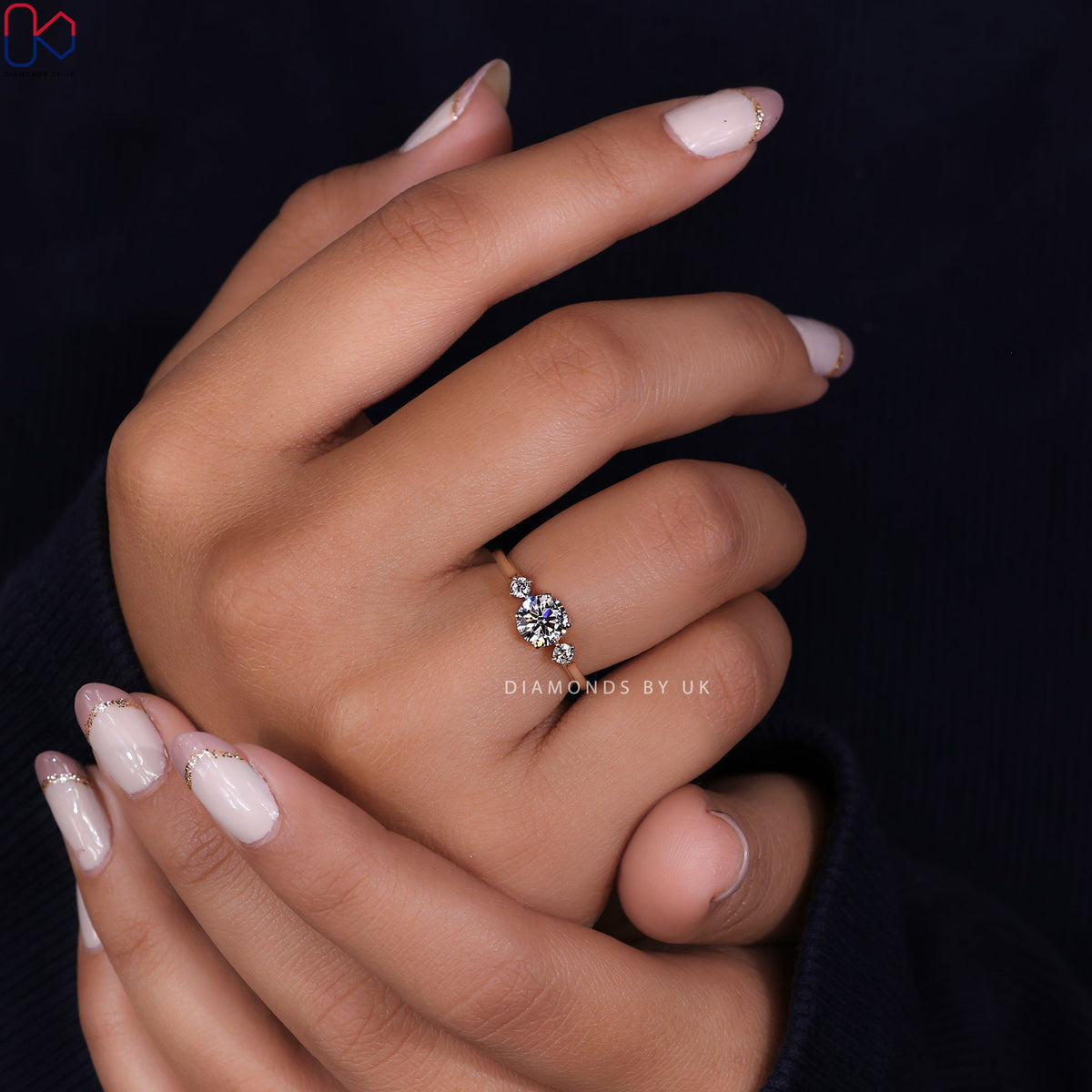 Round Cut Diamond 3 Stone Engagement Ring