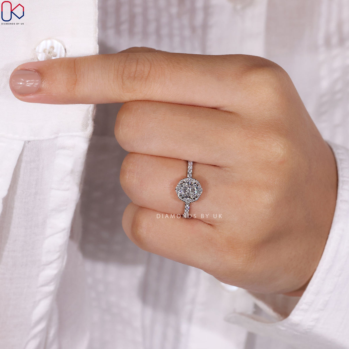 Cushion Cut Diamond Ring - Halo Setting