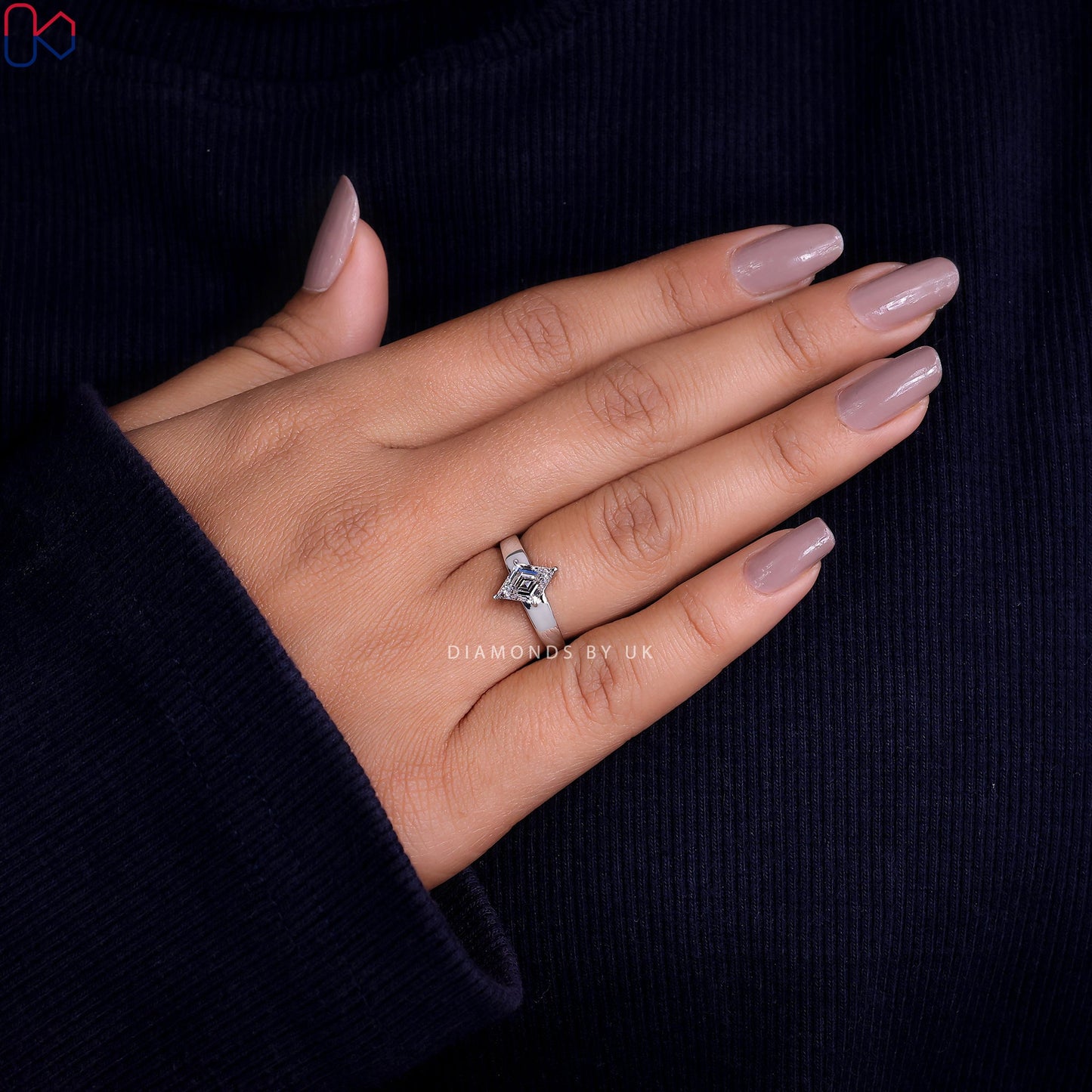 White Gold Lozenge Cut Diamond Ring