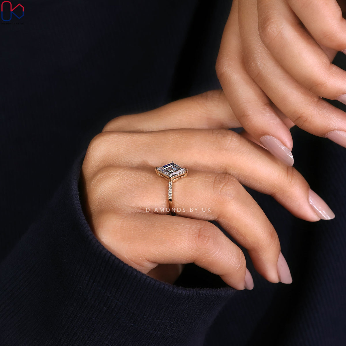 Lozenge Cut Diamond Ring With Compass prong