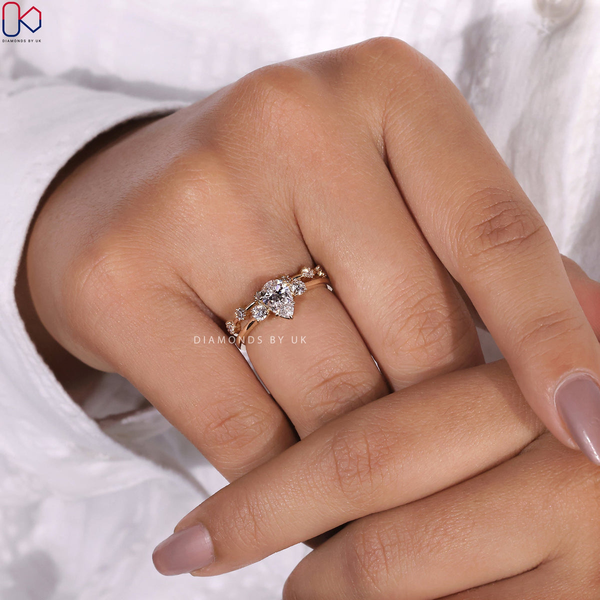 3 Stone Engagement Ring With Wedding Band