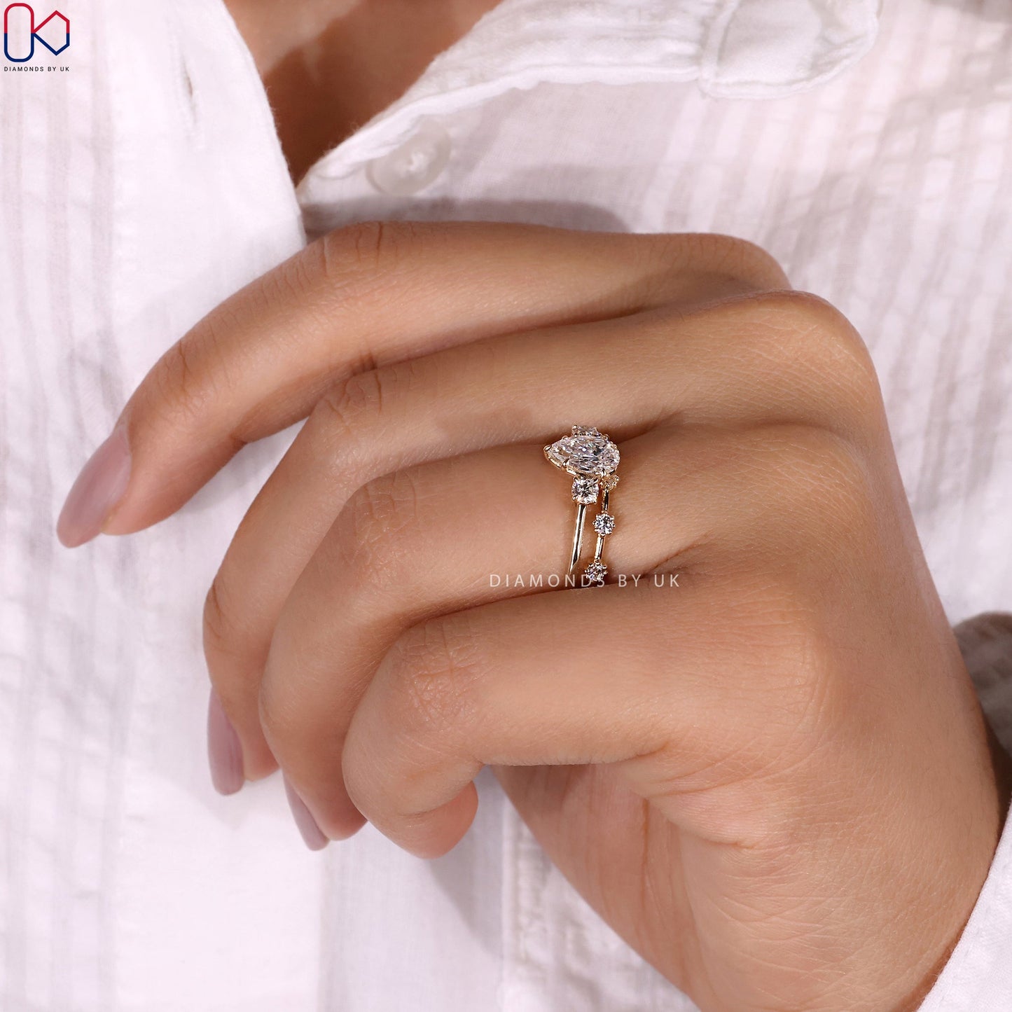 3 Stone Engagement Ring With Wedding Band
