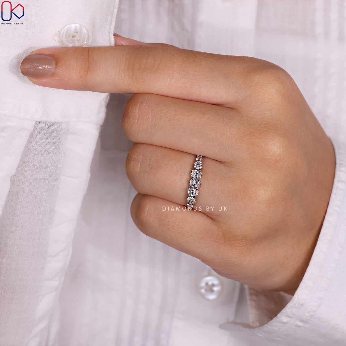 Oval Diamond Wedding Band – Half Eternity
