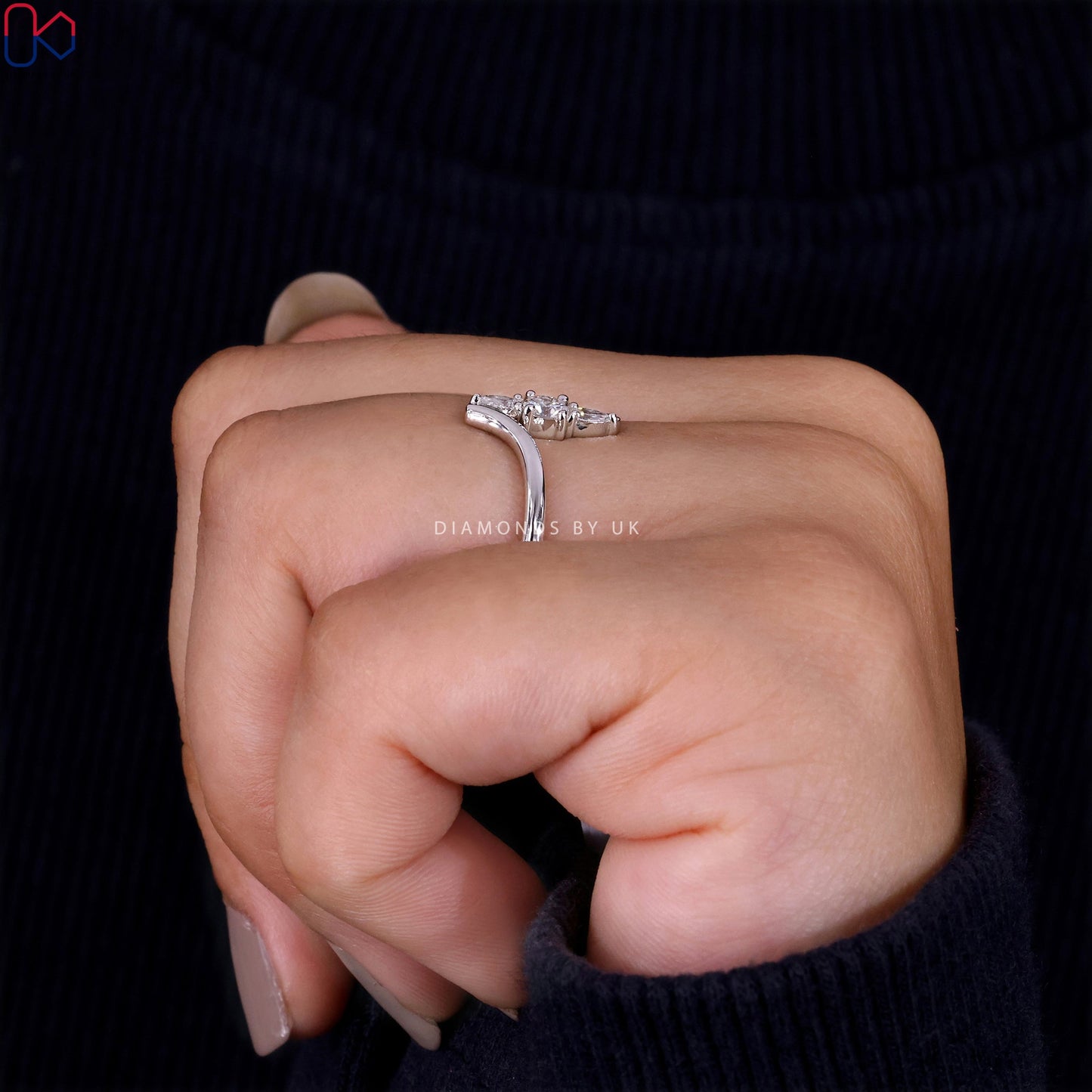 Round and Pear 3 Stone Diamond Ring