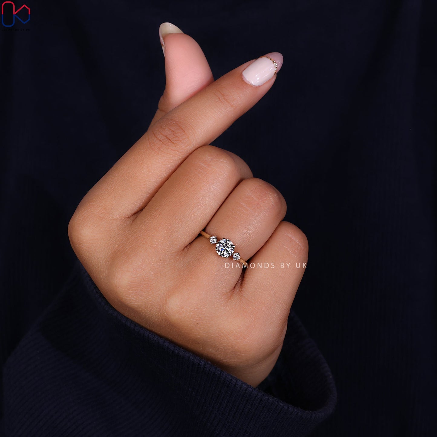 Round Cut Diamond 3 Stone Engagement Ring