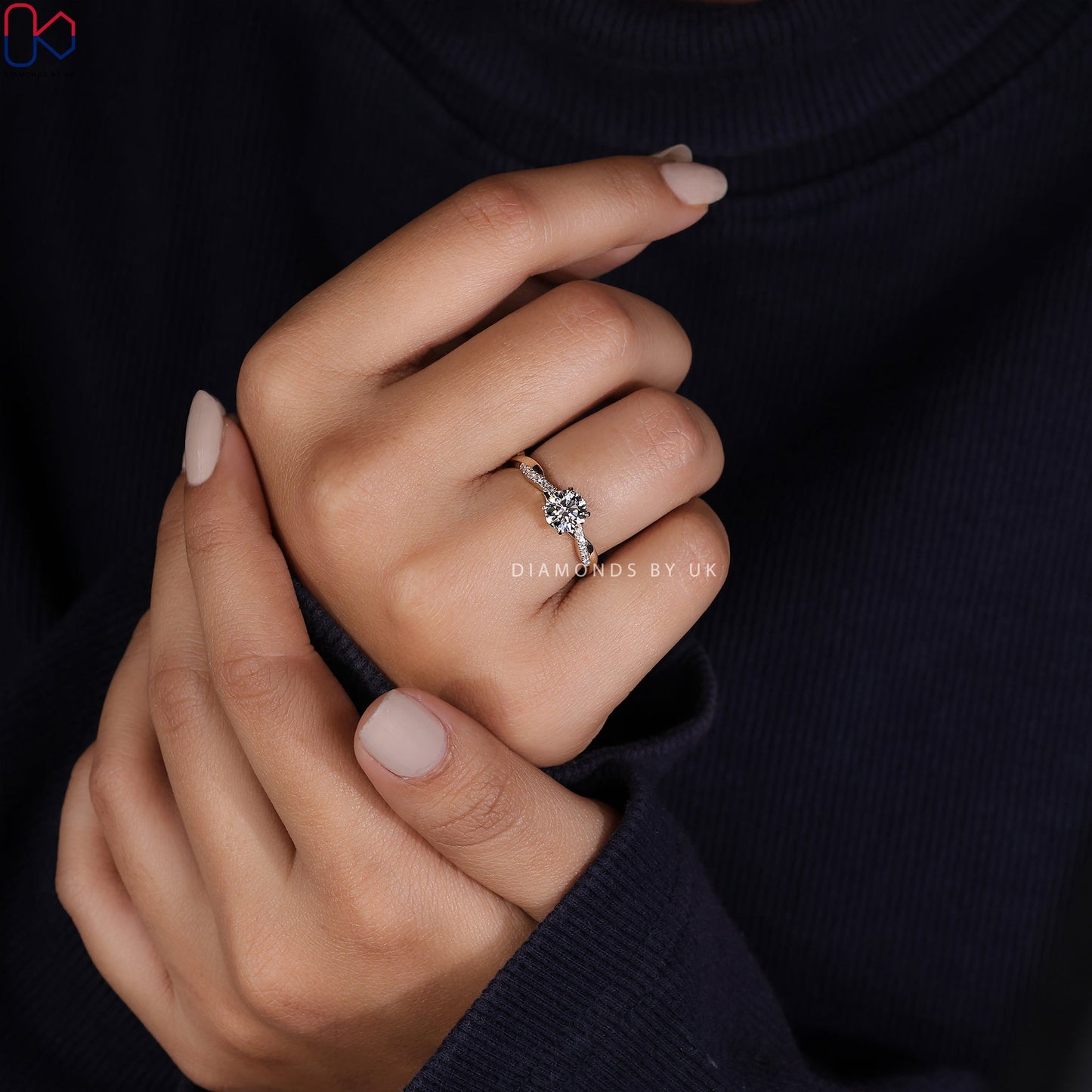 Twisted Pave Round Diamond Engagement Ring