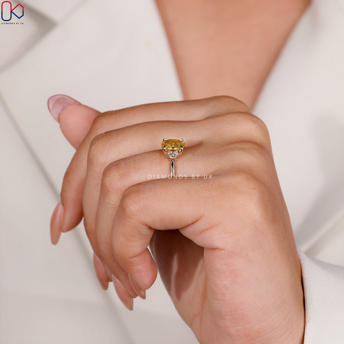 Yellow Diamond Engagement Ring - Oval And Half Moon