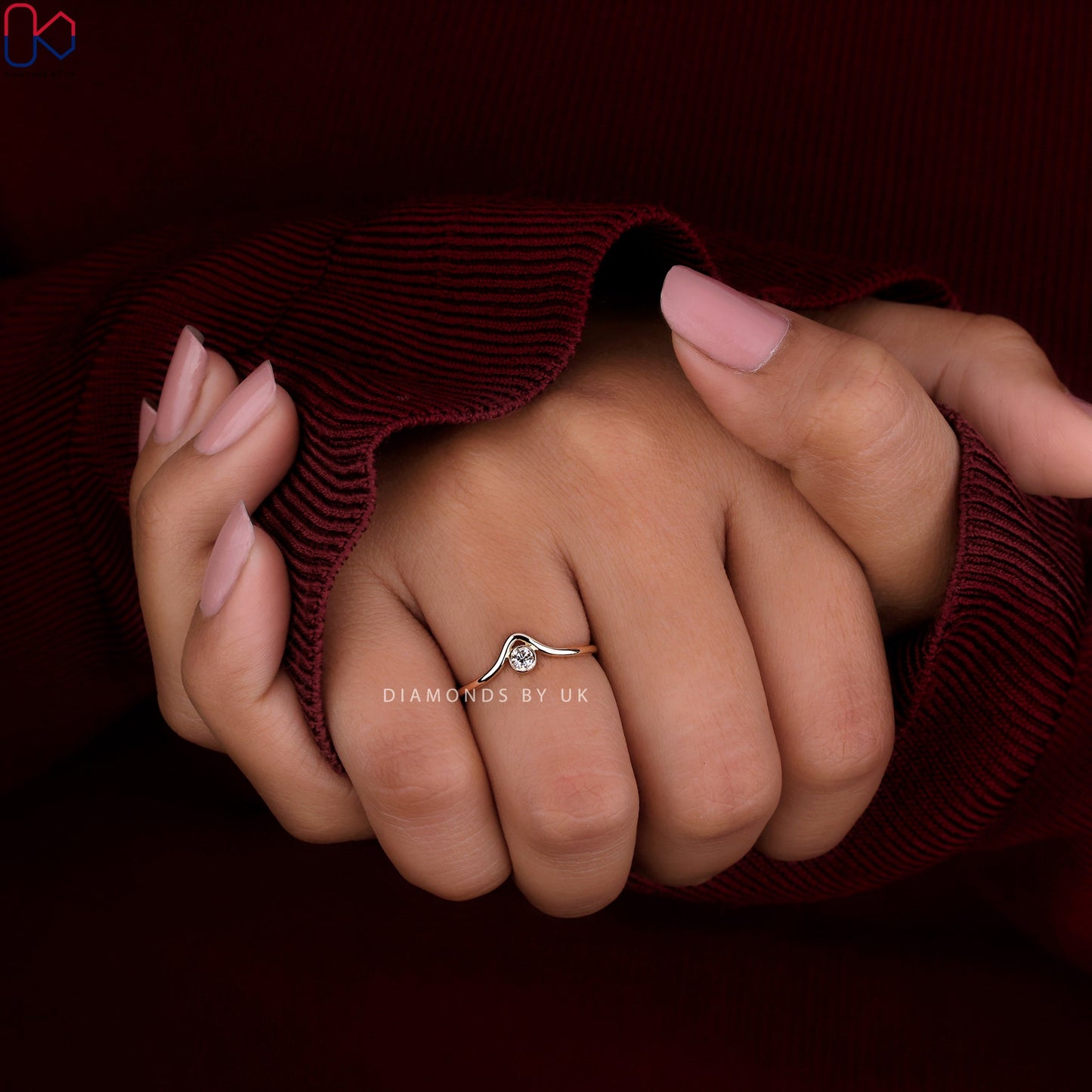 V Shaped Wedding Band - Bezel Set Diamond