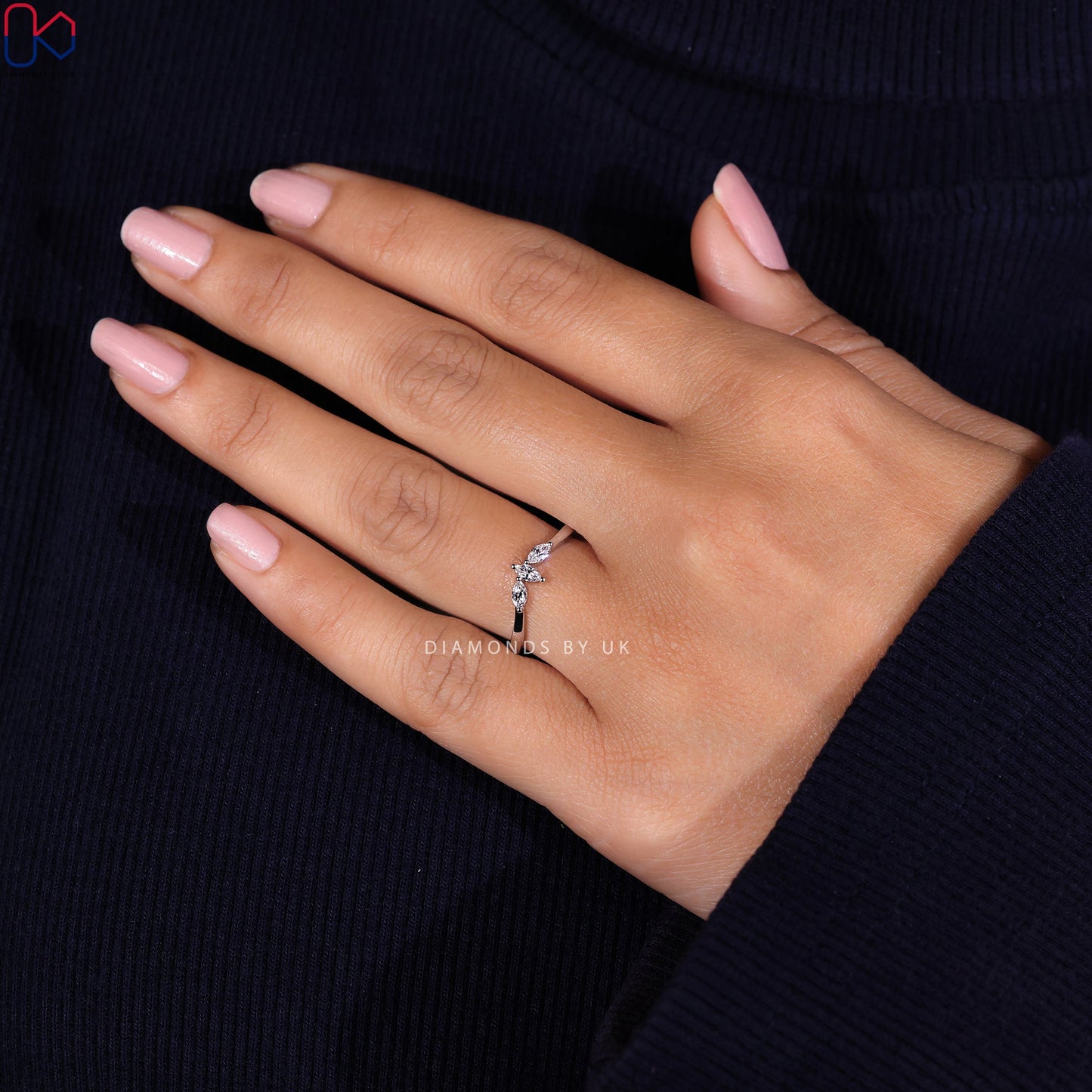 Marquise Wedding Band - 3 Stone Diamond