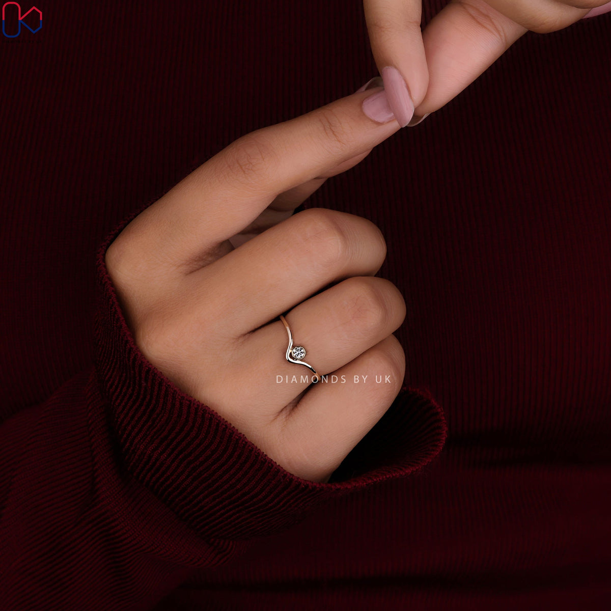 V Shaped Wedding Band - Bezel Set Diamond