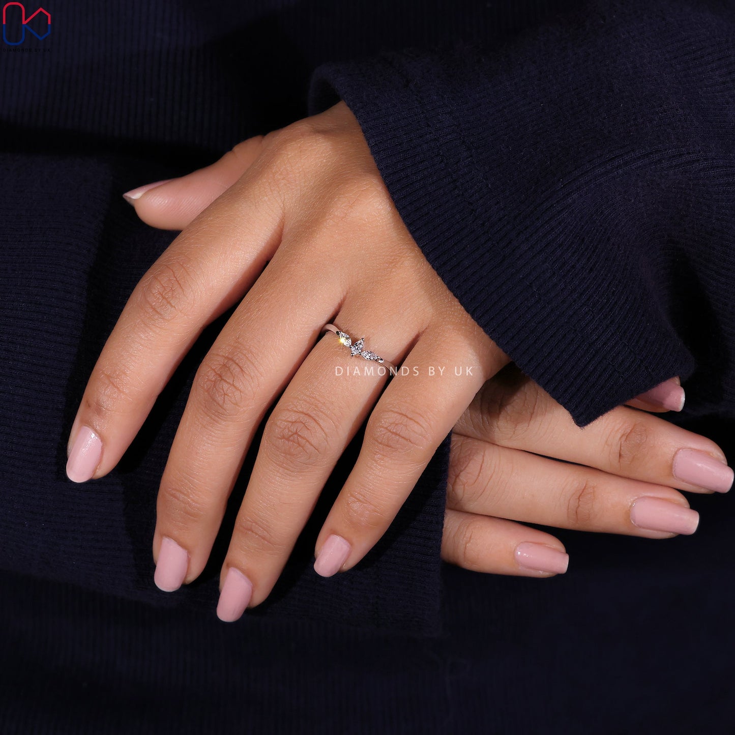 Marquise Wedding Band - 3 Stone Diamond