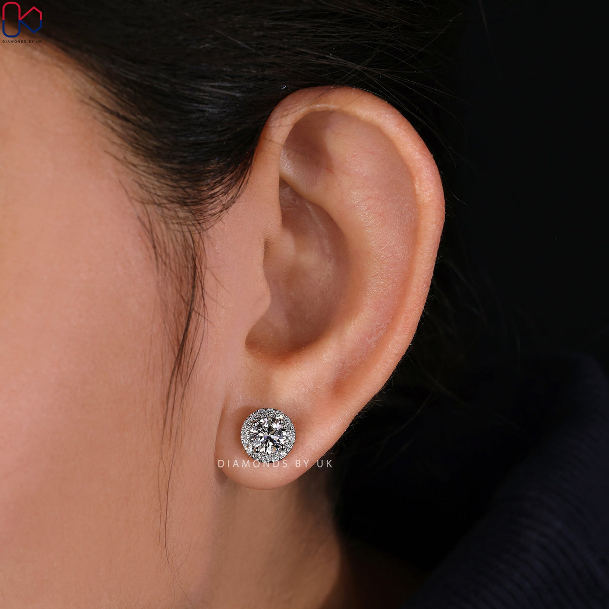 Round Diamond Earrings - Halo Design