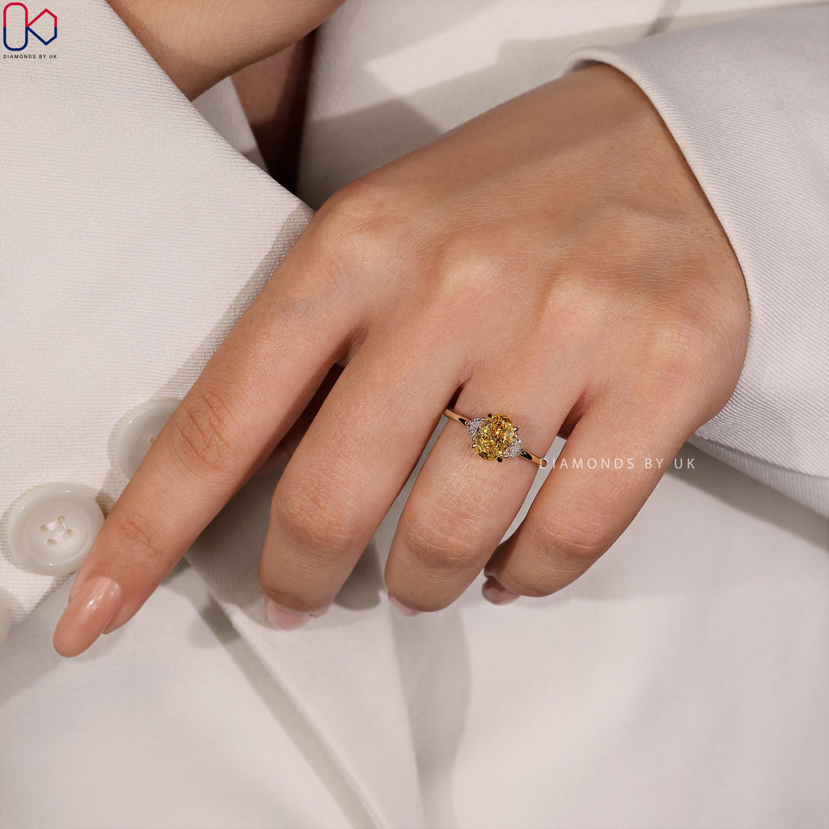 Yellow Diamond Engagement Ring - Oval And Half Moon