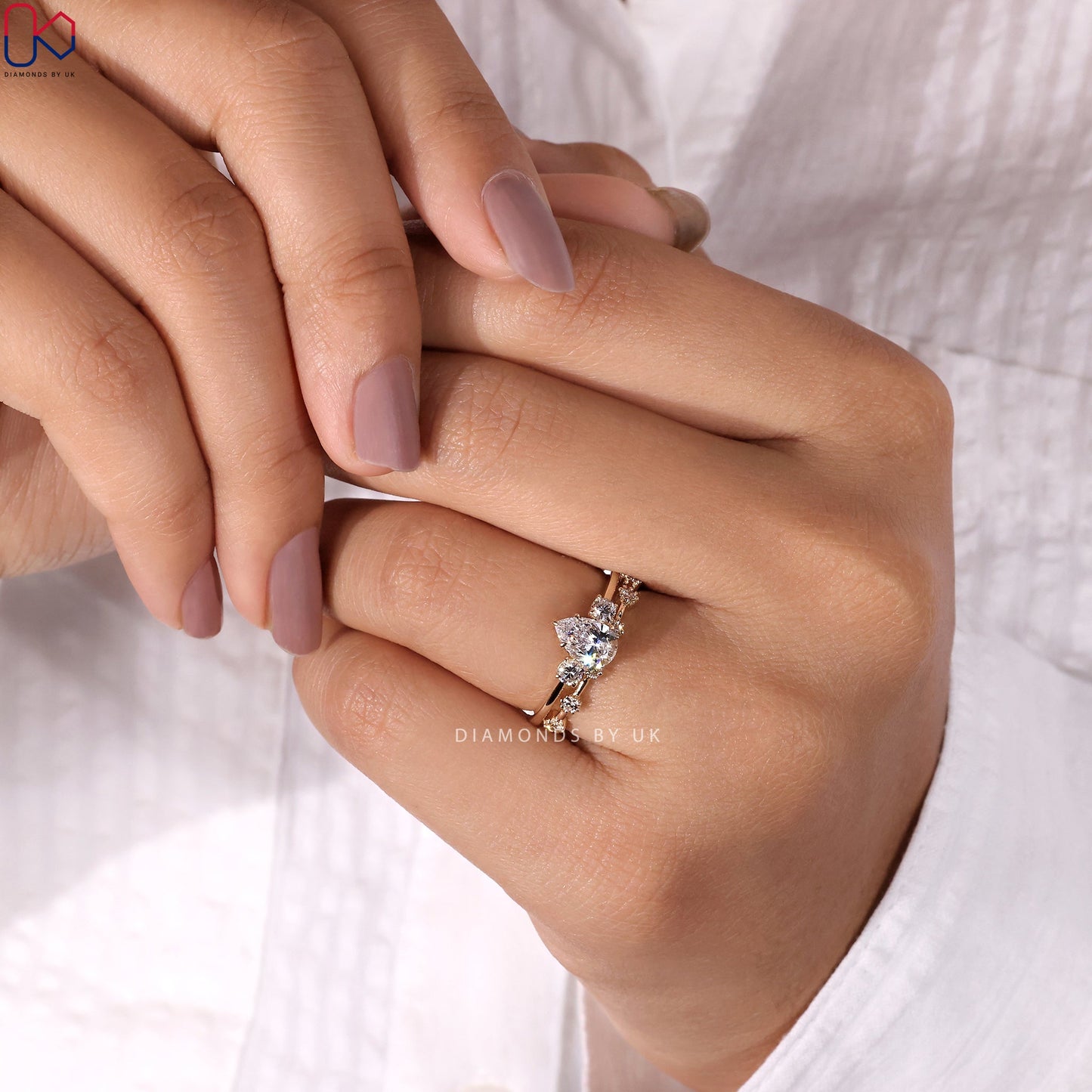 3 Stone Engagement Ring With Wedding Band