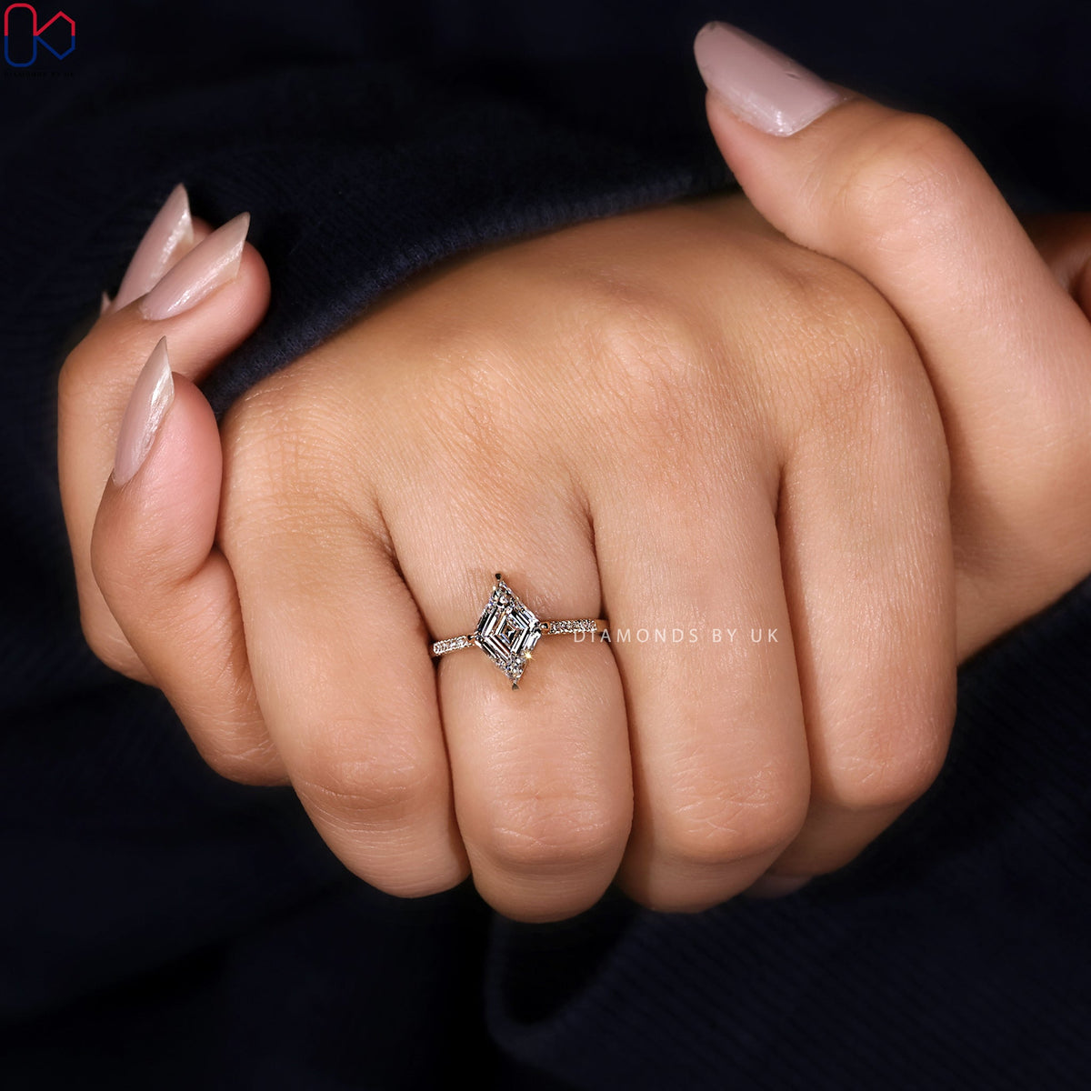Lozenge Cut Diamond Ring With Compass prong