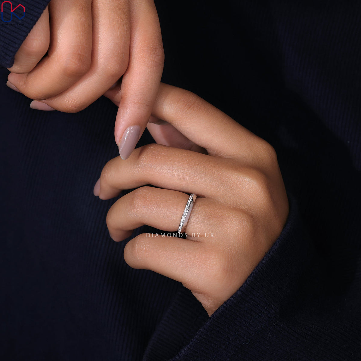 Knife Edge Wedding Band – Half Eternity