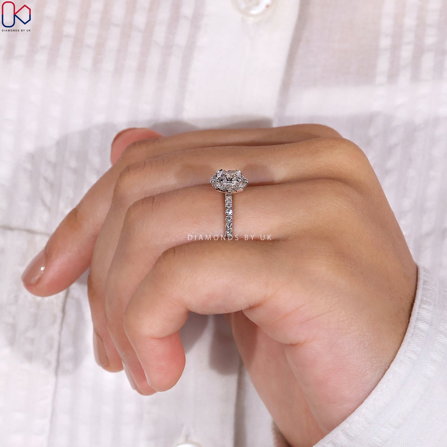 Cushion Cut Diamond Ring - Halo Setting
