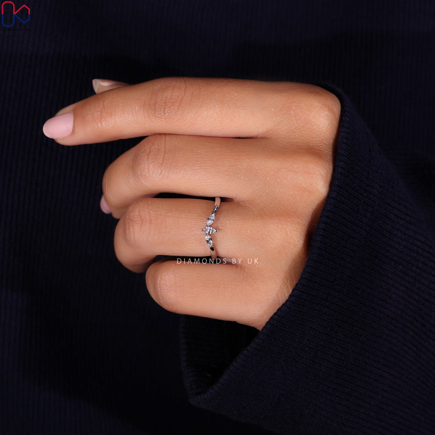 Marquise Wedding Band - 3 Stone Diamond